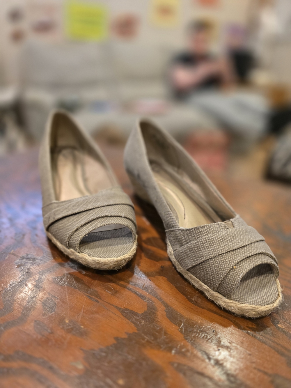 Womens Grey Espadrille Peep-Toe Wedges